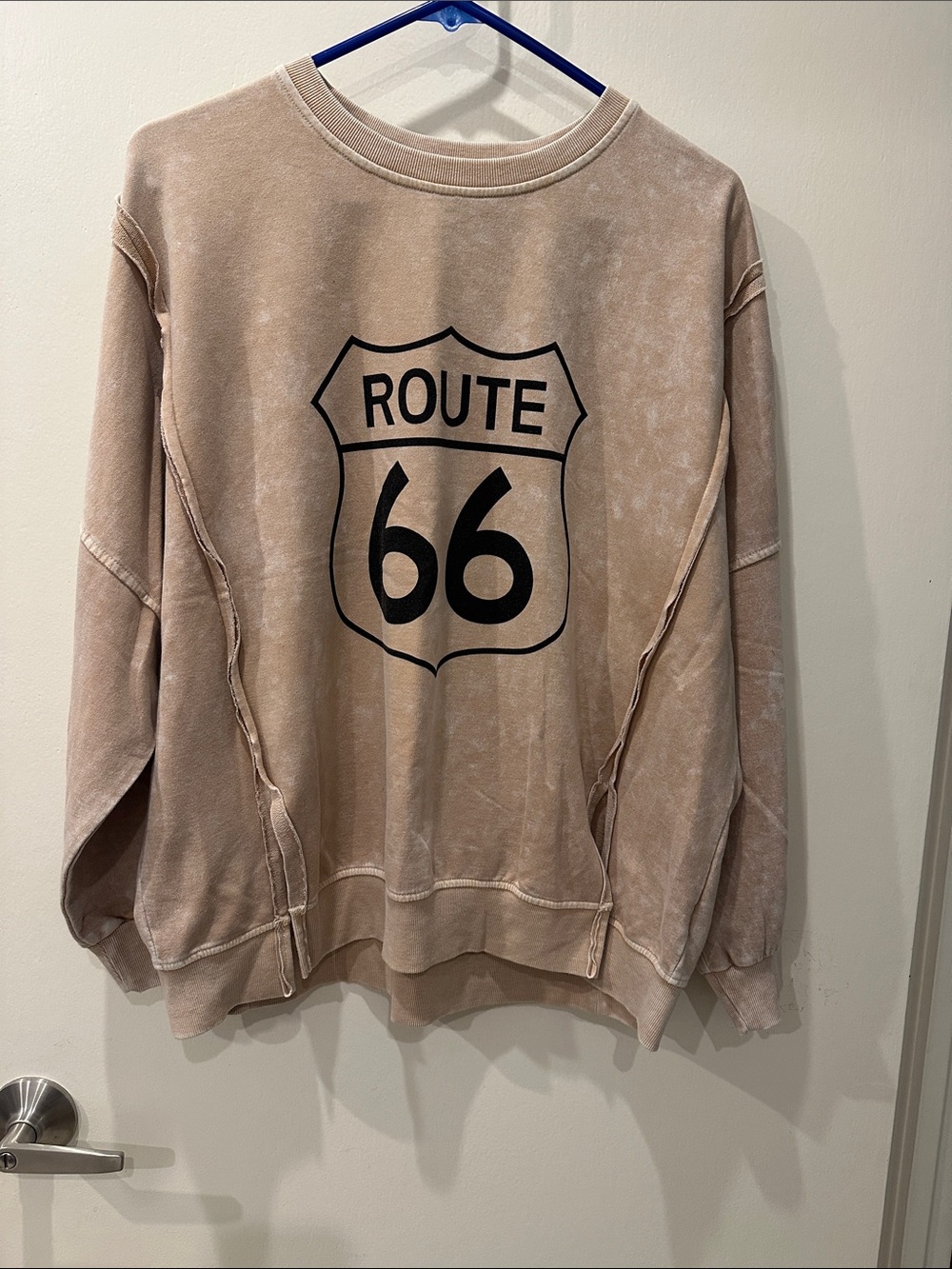J.O.A. Route 66 Graphic Crewneck Sweater - Beige/Tan